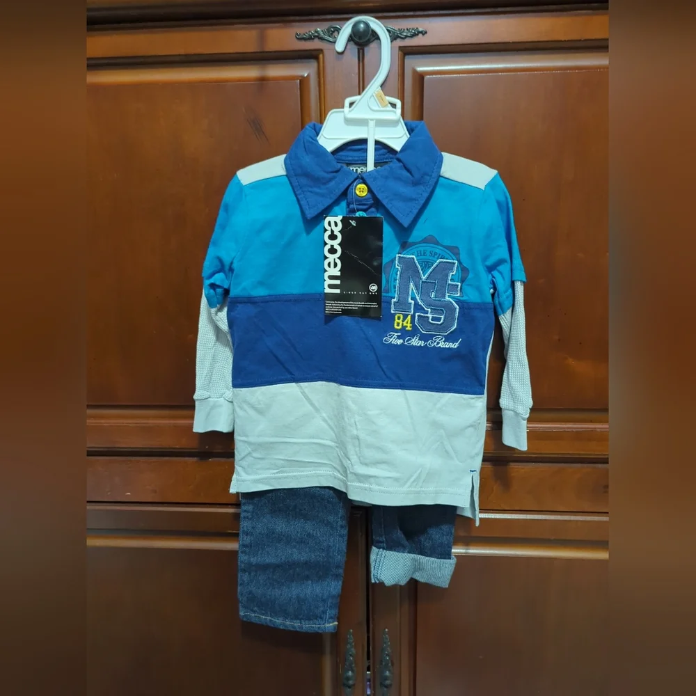 Mecca Boys Toddlers Playwear 2pc Long Sleeve Shirt  & Jeans Set 2T NWT